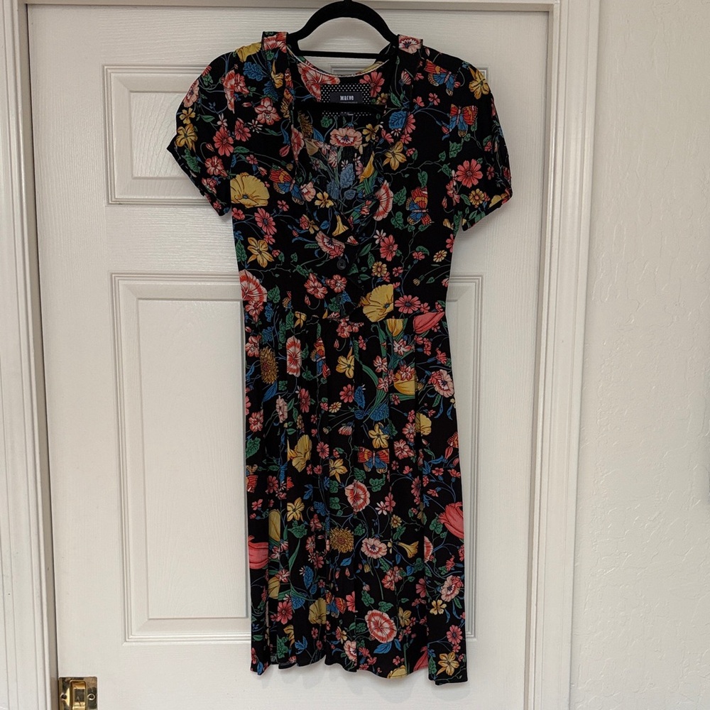 Maeve by Anthropology Black Dress with Floral